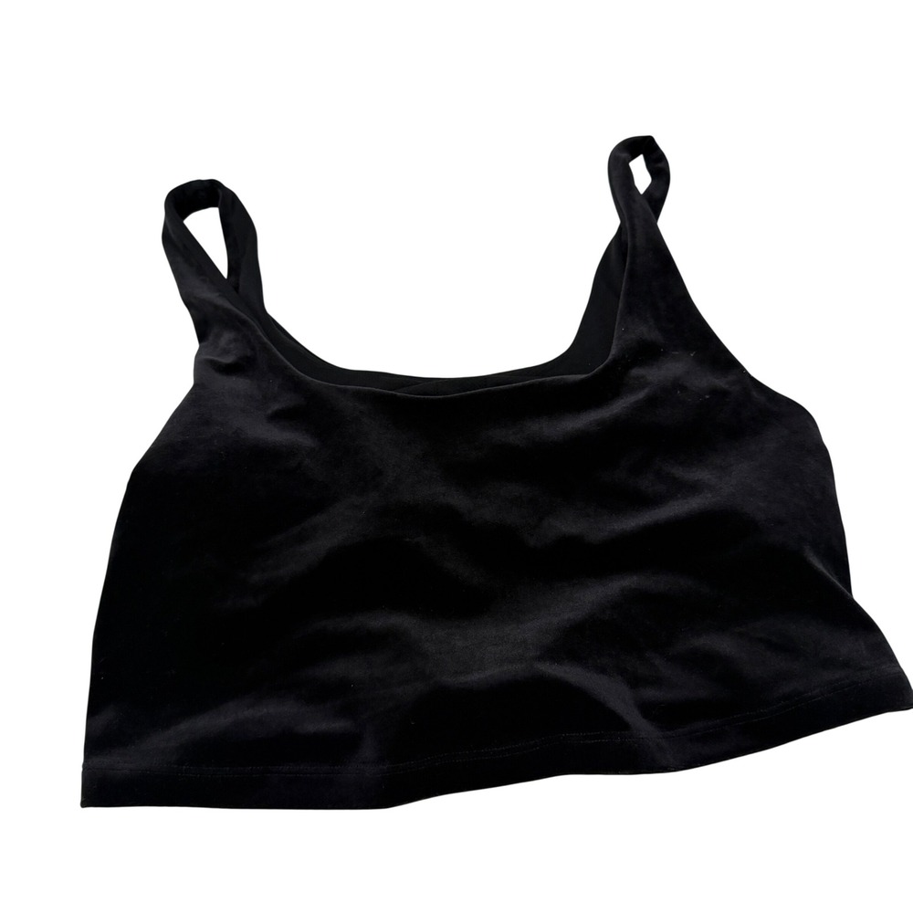 Athleta‎ Aurora Velvet Crop Tank Black Built-in Bra Cutout Back 467321 Large